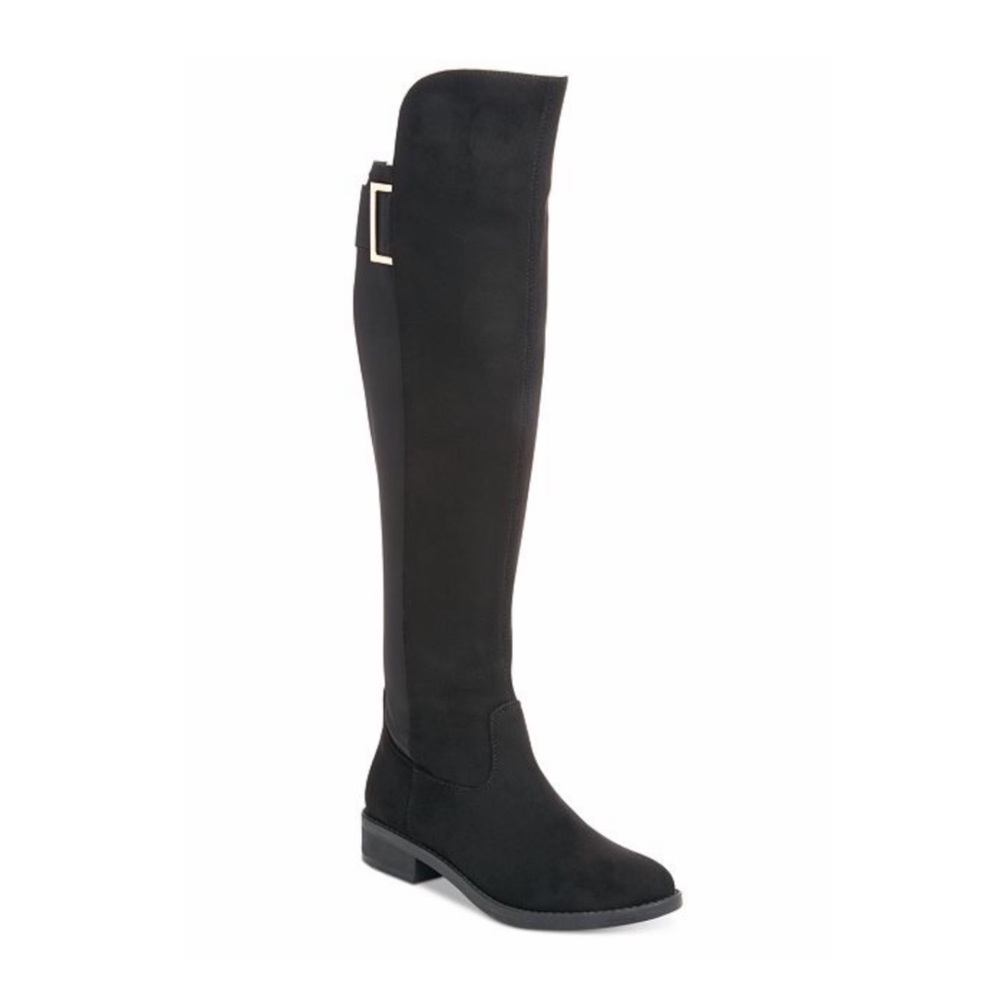 Black Suede Boots Vegan Tall Over The Knee New - Picture 2 of 8